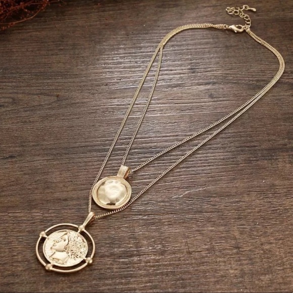 18K Gold Coin Pendant Vintage Double ChainNecklace - Picture 7 of 7